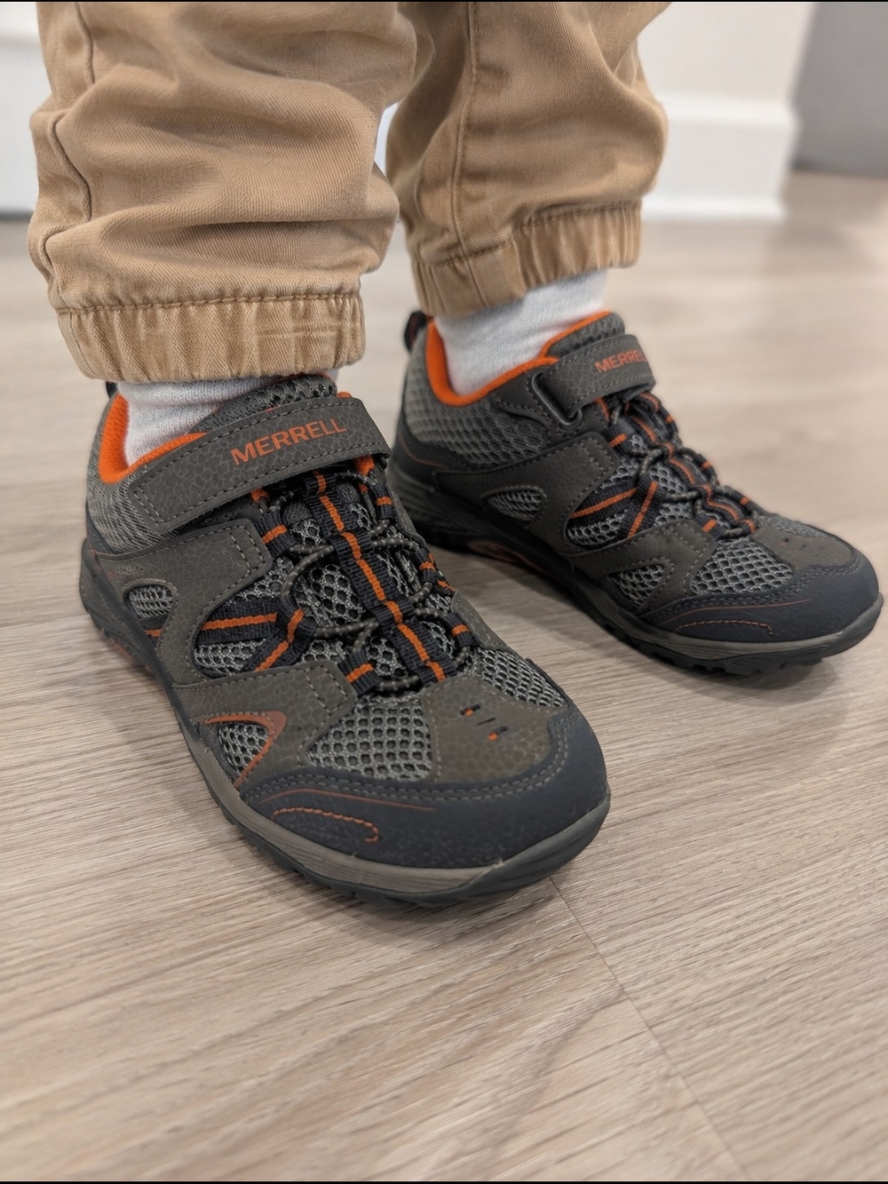 Merrell Kids Trail/Hiking Sneakers Gray Orange Size 1 Youth Hook Loop